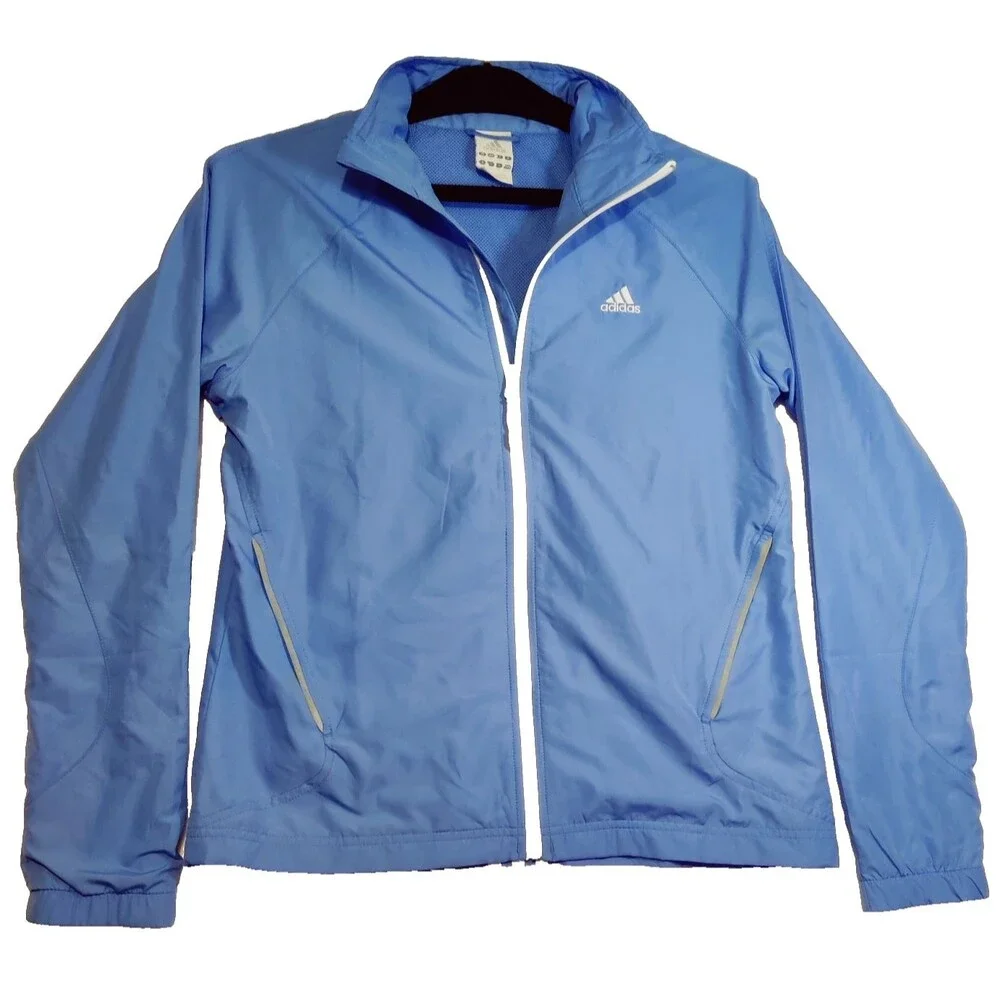 Vintage Y2K Adidas Women's Windbreaker Zip Up Light Weight Blue Size:M